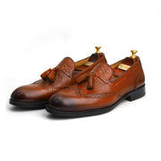 Men’s Tan Genuine Leather Formal Tassel Loafers Dress Shoes - Feetique Footwea